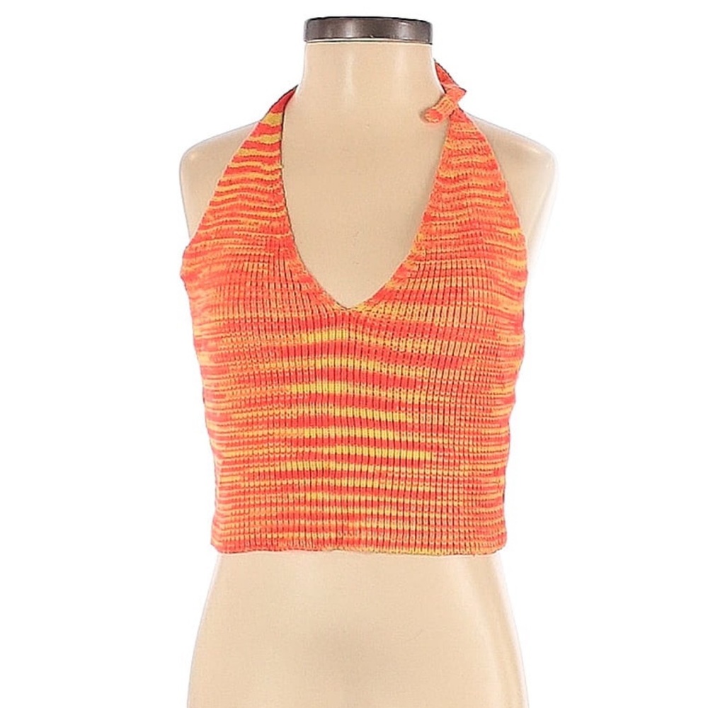 Orange and yellow striped halter crop top